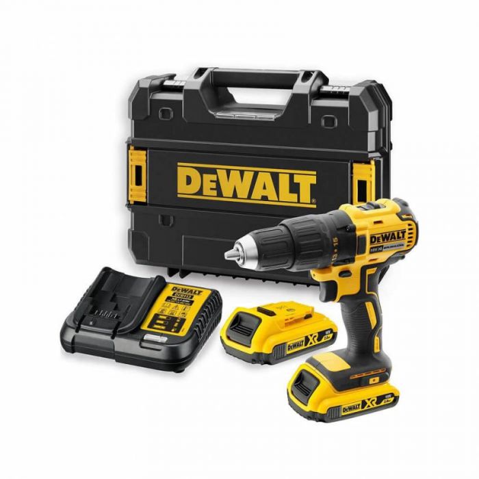 Дриль-шуруповерт акумуляторний безщітковий DeWALT DCD777D2T, безщеточний, ненаголошений, XR Li-Ion 18 В, 2 Ач, 65 Нм, 500-1750 об/хв, патрон 13 мм швидкозатискний, кількість швидкостей - 2, вага 1,1. пристрій, валіза